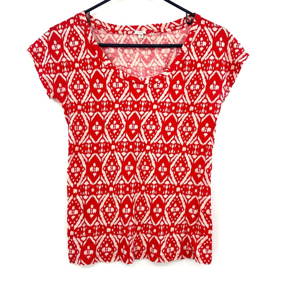 J Crew Size Small Shirt Red Abstract‎ Short Sleeve Tee Preppy Casual Basic